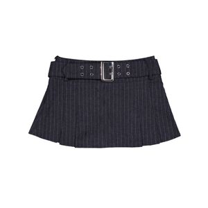 Belted mini skirt (stripe charcoal)