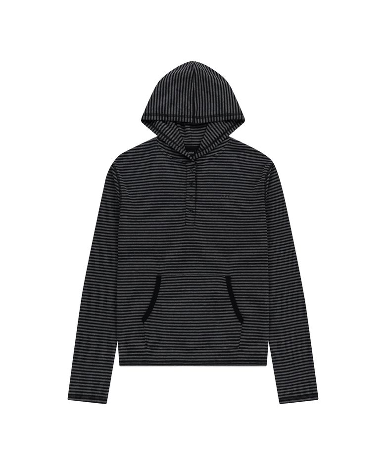 Striped Button Hoodie (Black)