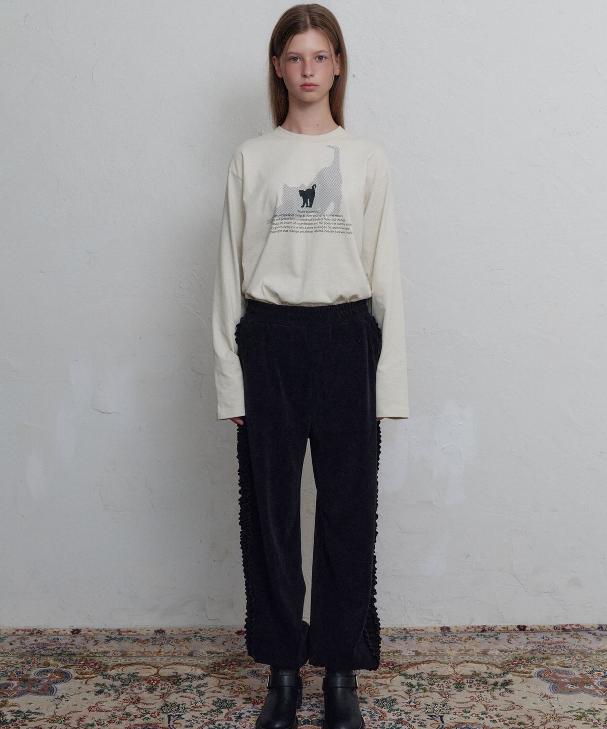 무니쉬(MOONISH) Ruffle flow regular pants (Black)