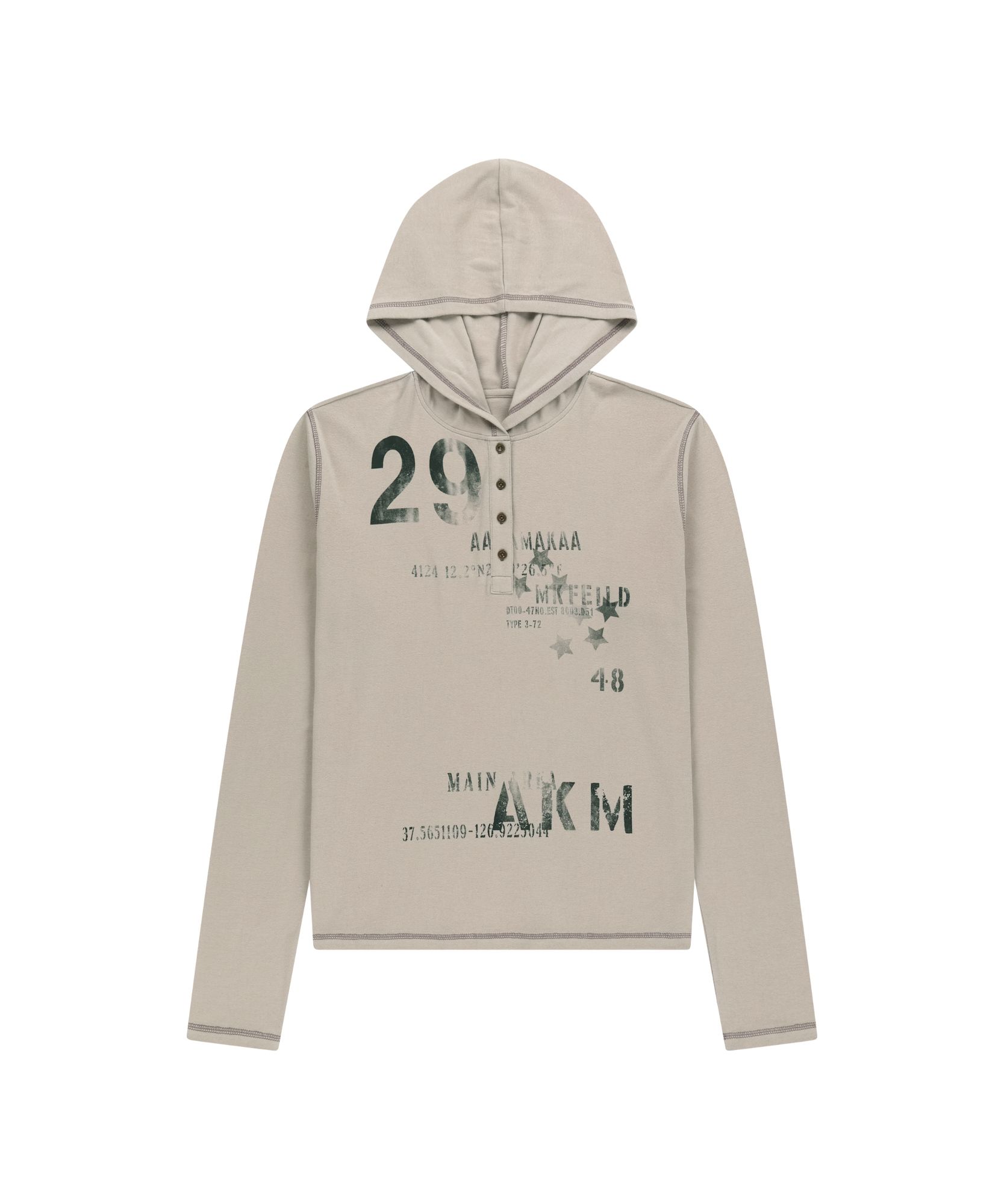 MUSINSA | AAKAM Numbering Hooded Long Sleeve (Beige)