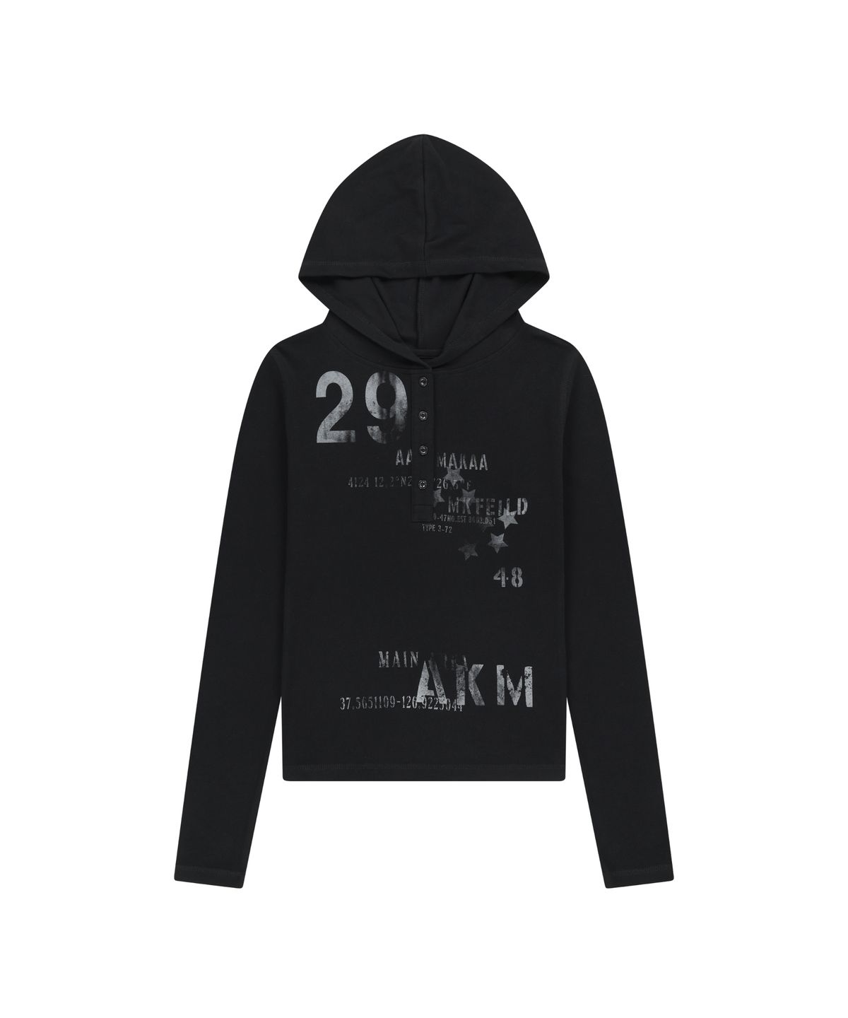 아캄(AAKAM) Numbering Hooded Long Sleeve (Black)