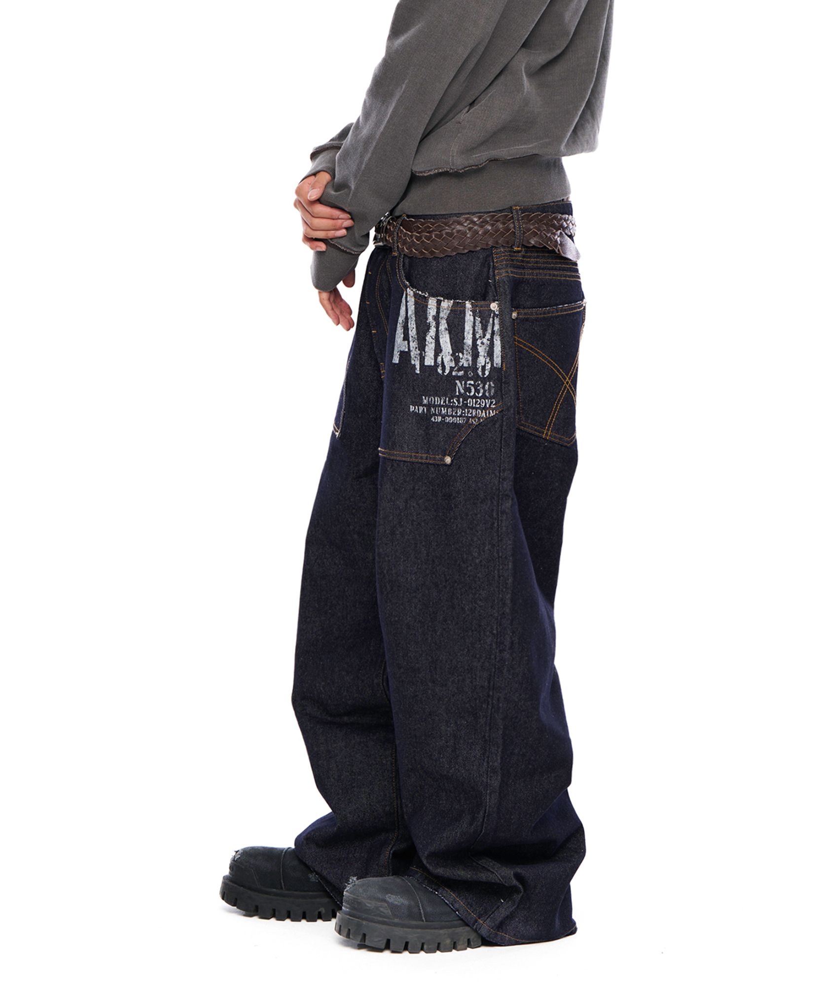 MUSINSA公式 | AAKAM Out Pocket Printed Denim Pants (Dark Blue)