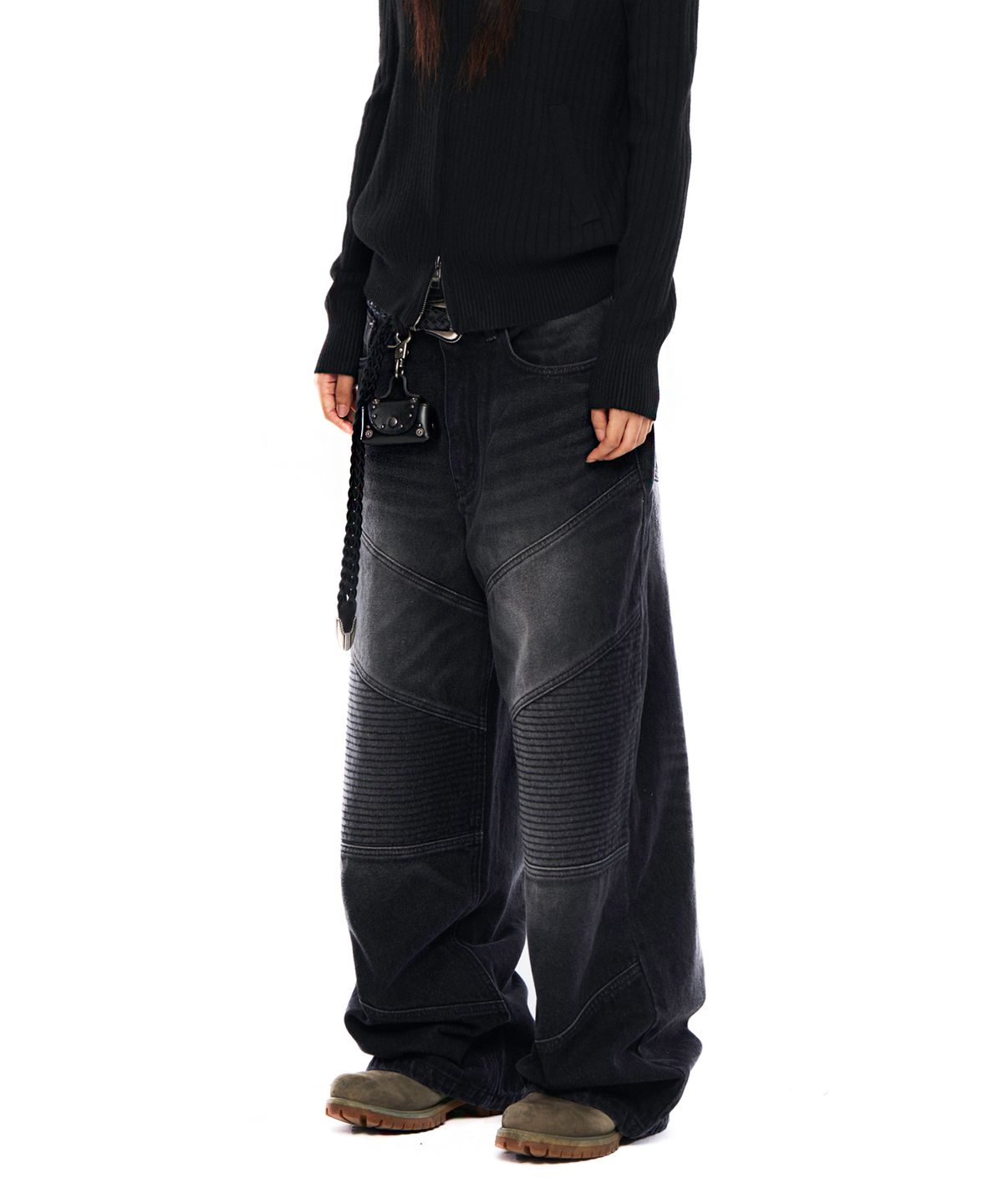 아캄(AAKAM) Biker Denim Pants (Black)