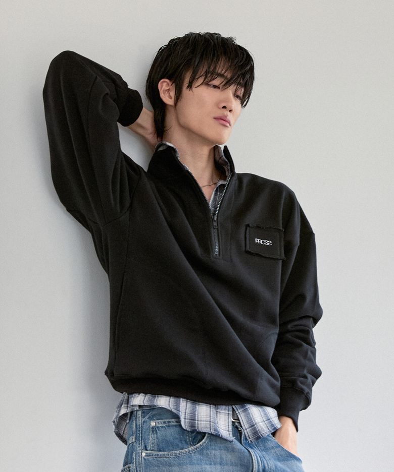 Sporty Half Zip-up - Black