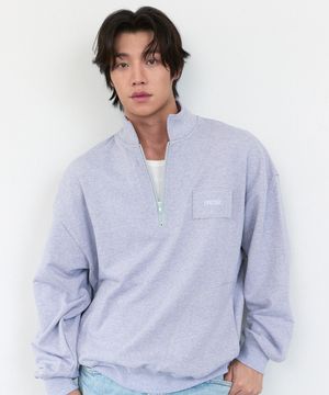 Sporty Half Zip-up - Melange Grey