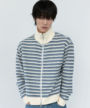 Multi Stripe Knit Zip-up - Cream