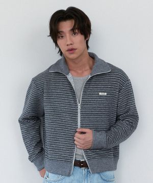Multi Stripe Knit Zip-up - Charchoal