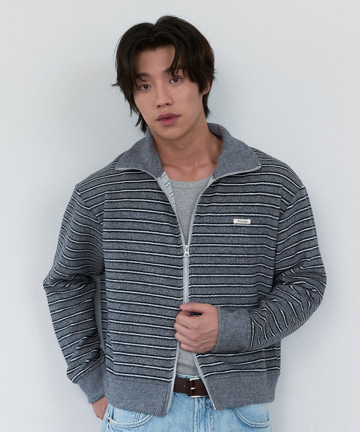 프로세스(PROCESS) Multi Stripe Knit Zip-up - Charchoal