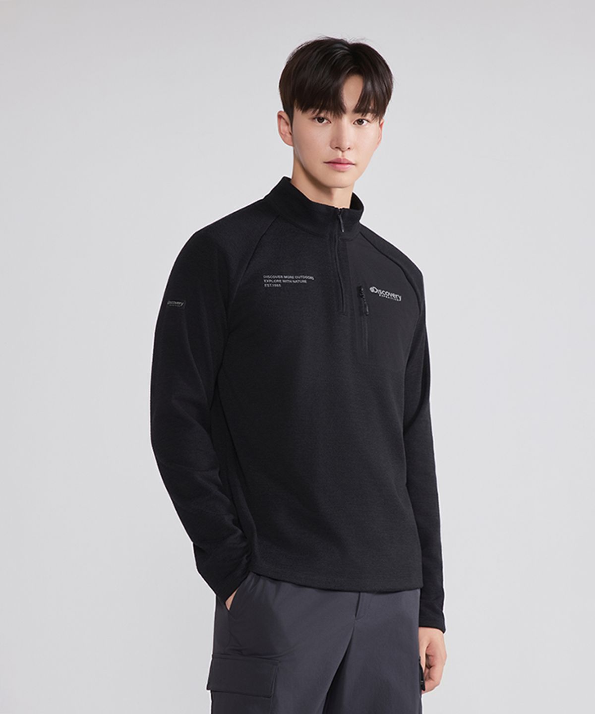 디스커버리 익스페디션(DISCOVERY EXPEDITION) 남성 니트라이크 집업티셔츠 (BLACK)