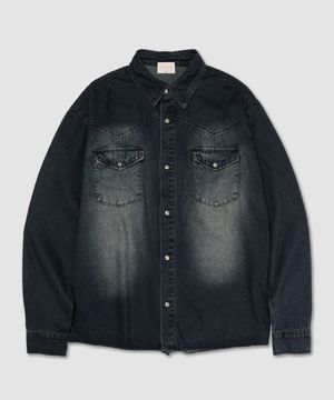 더스티 웨스턴 데님 셔츠 (워시드 미드 블루 데님