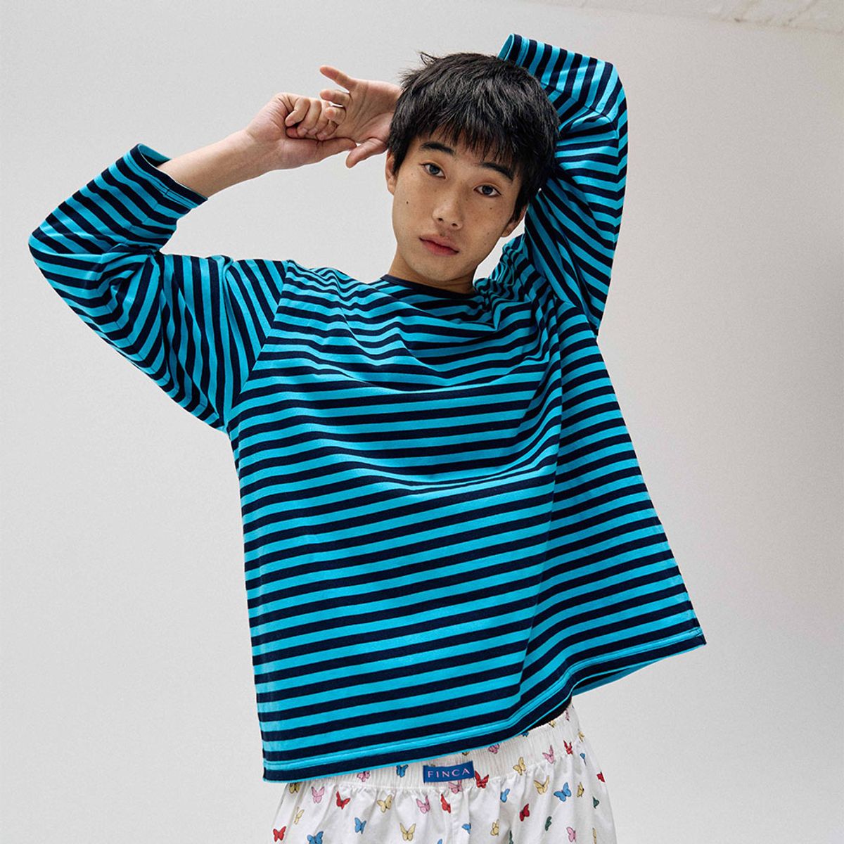 핀카(FINCA) 트윈 슬리브 티셔츠_터키블루스트라이프 2SIZES