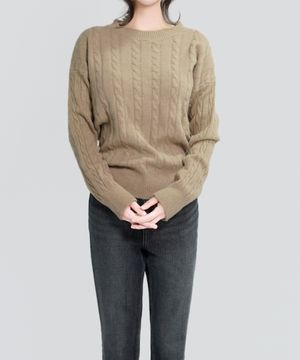 베이직 꽈배기 니트 스웨터_베이지