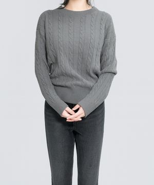 베이직 꽈배기 니트 스웨터_그레이