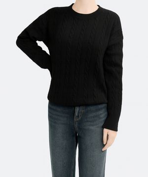 베이직 꽈배기 니트 스웨터_블랙