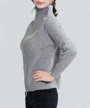 모노 집업 니트 스웨터_그레이