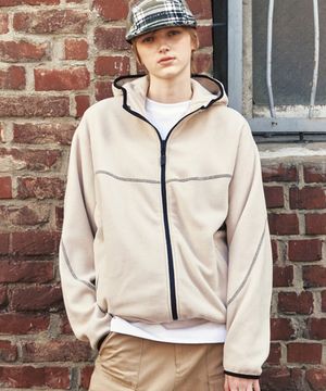 STITCH POINT FLEECE HOOD ZIP-UP (IVORY)