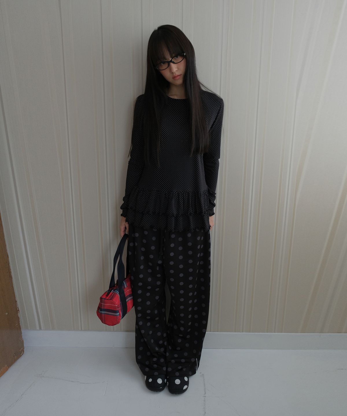 바니쉬먼트(VANISHMENT) Dot banding pants_black