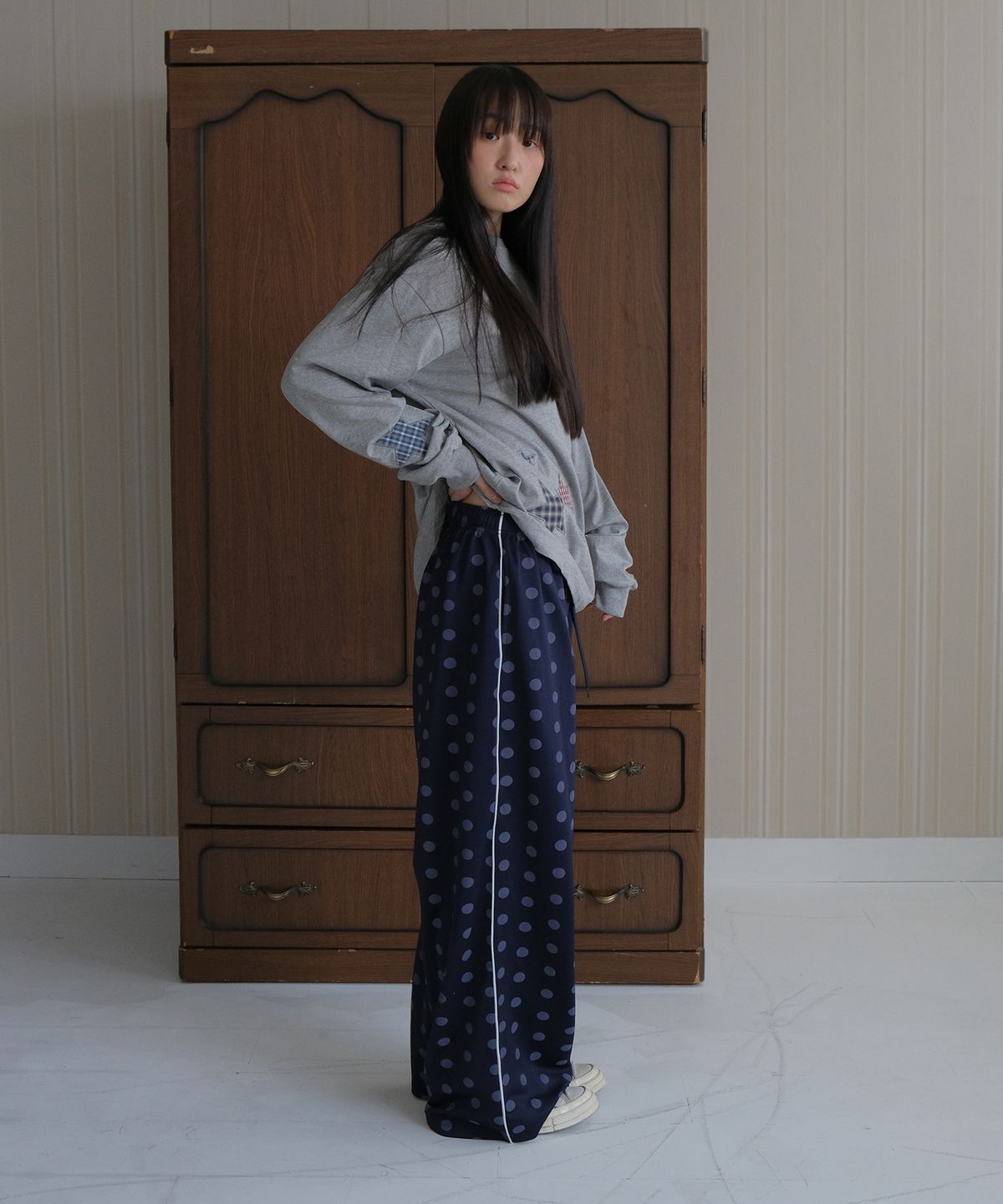 바니쉬먼트(VANISHMENT) Dot banding pants_navy