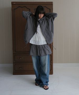 Layered check skirt_navy