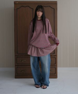 Layered check skirt_wine