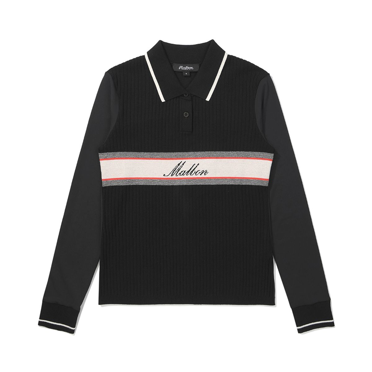 말본 골프(MALBON GOLF) 기모 골지 니트 하이브리드 카라티셔츠 BLACK (WOMAN)