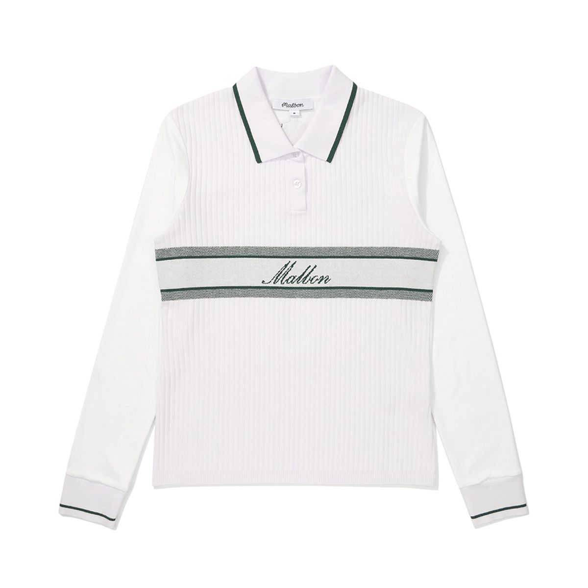 말본 골프(MALBON GOLF) 기모 골지 니트 하이브리드 카라티셔츠 IVORY (WOMAN)