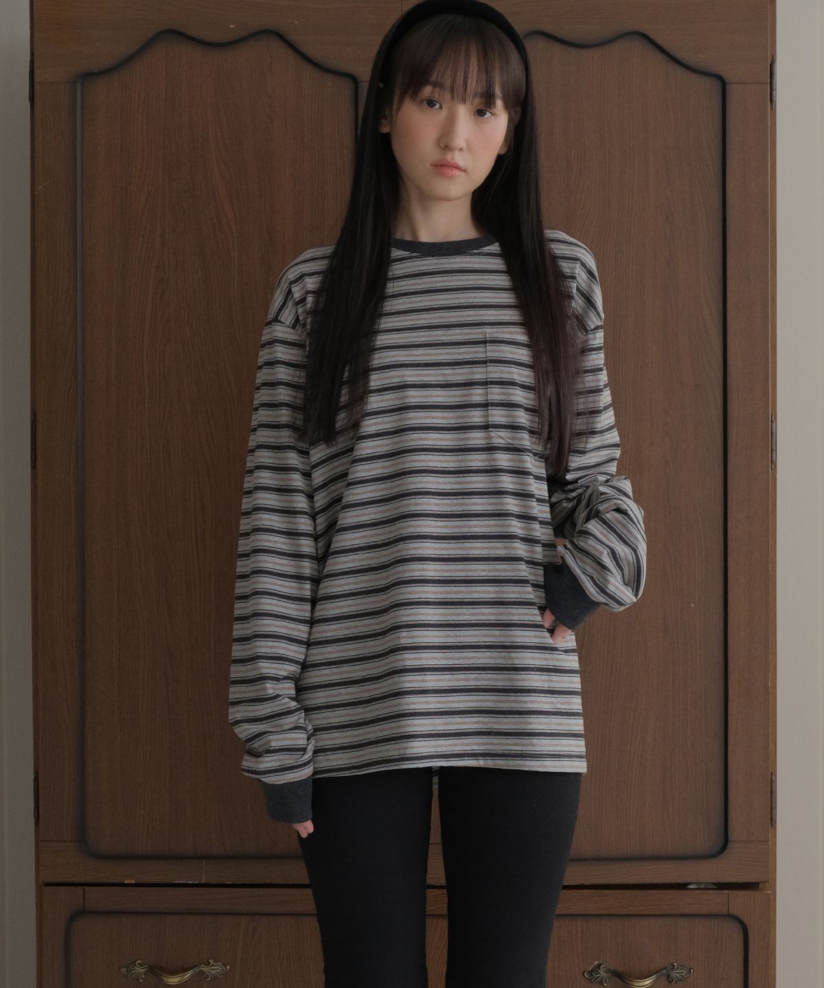 바니쉬먼트(VANISHMENT) Vintage long sleeve tee_charcoal