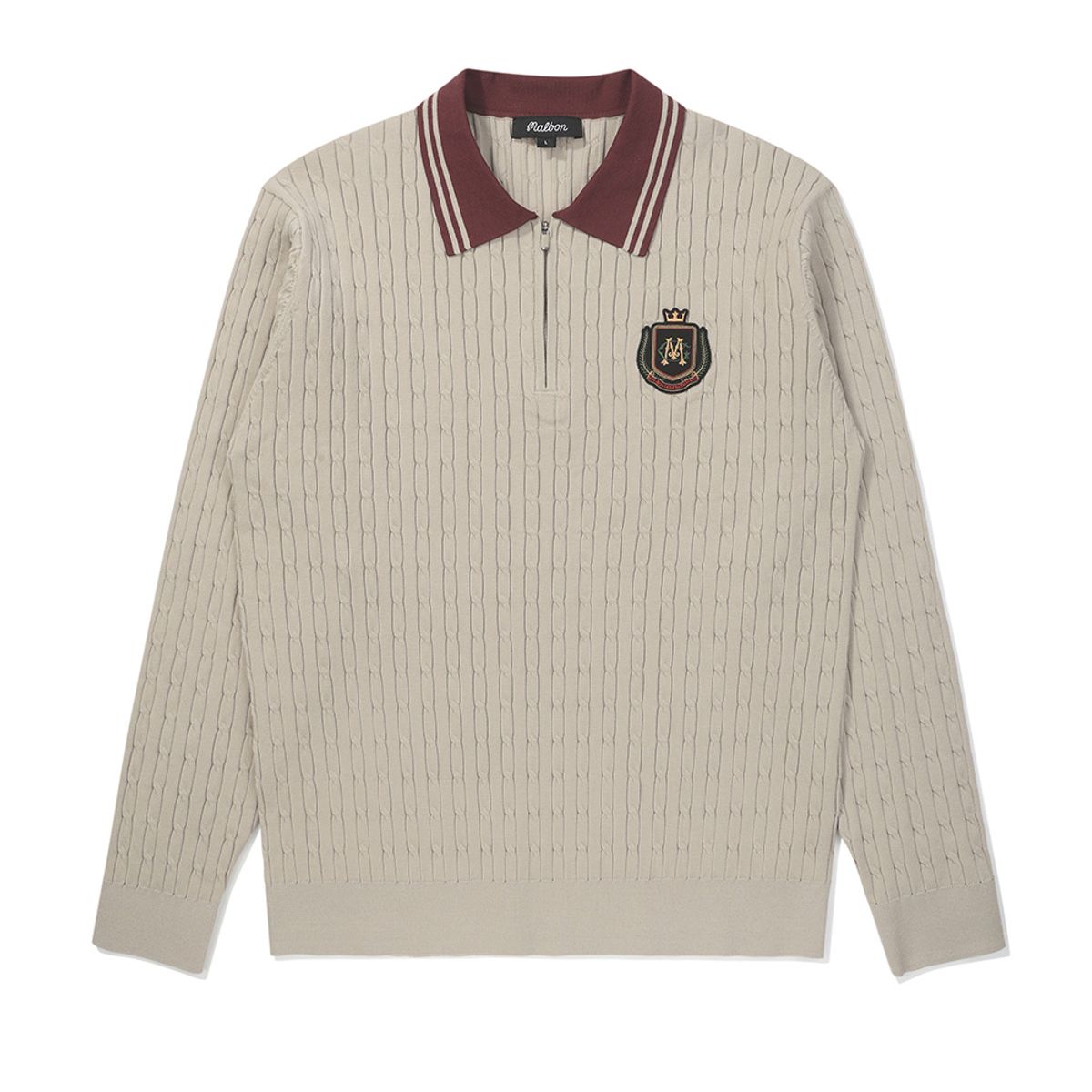말본 골프(MALBON GOLF) 클래식 케이블 하프집 스웨터 GREYISH BEIGE (MAN)