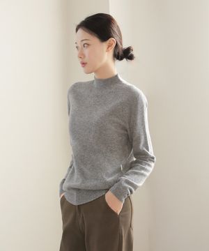 클래식 무드 울 100% 반목 니트_그레이