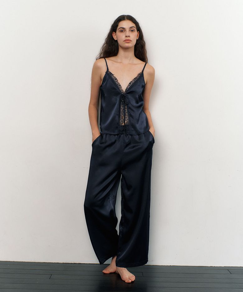LACE SLIP PAJAMA SET / navy