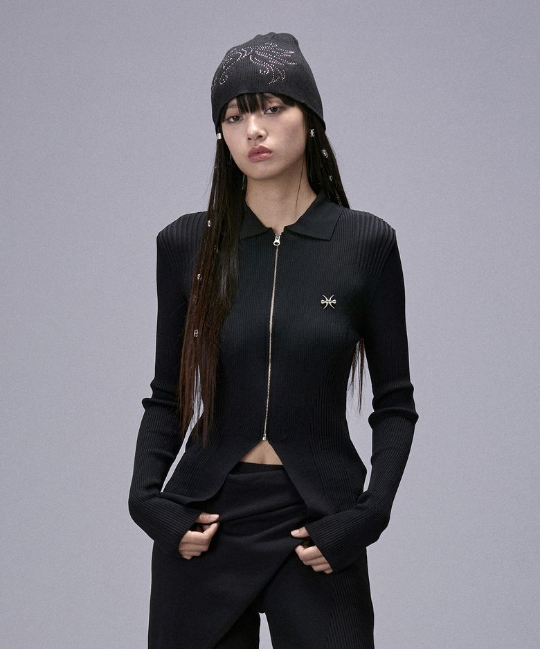 Knit Collar Slimfit Cardigan (25SOU-CDGN01) BLACK