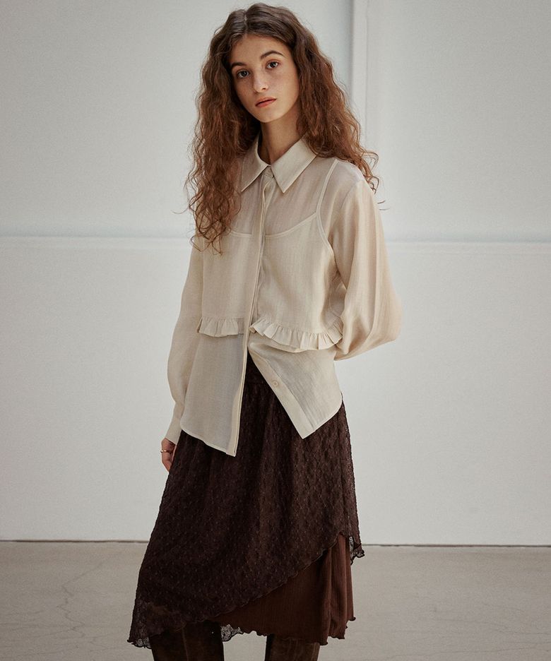 VEIL LACE SKIRT [ BROWN ]