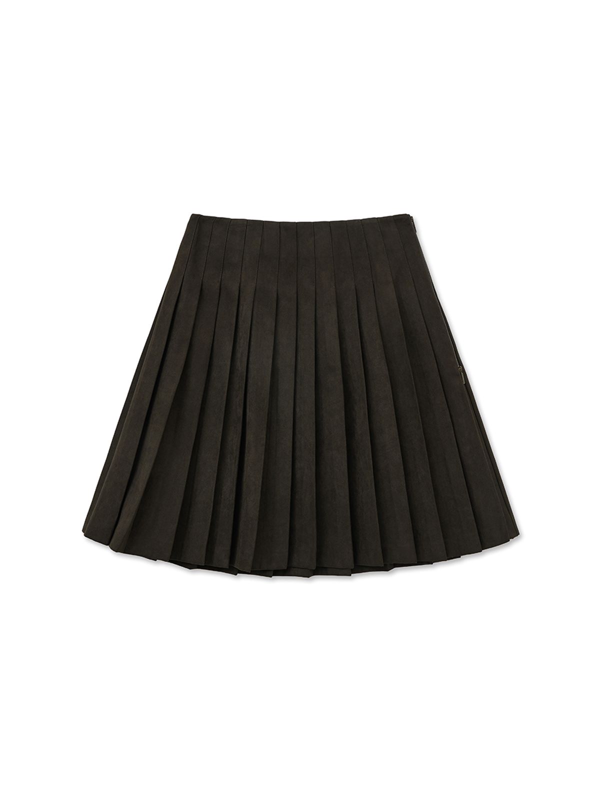 마뗑킴(MATIN KIM) SIDE ZIPPER PLEATS MIDI SKIRT IN DARK BROWN