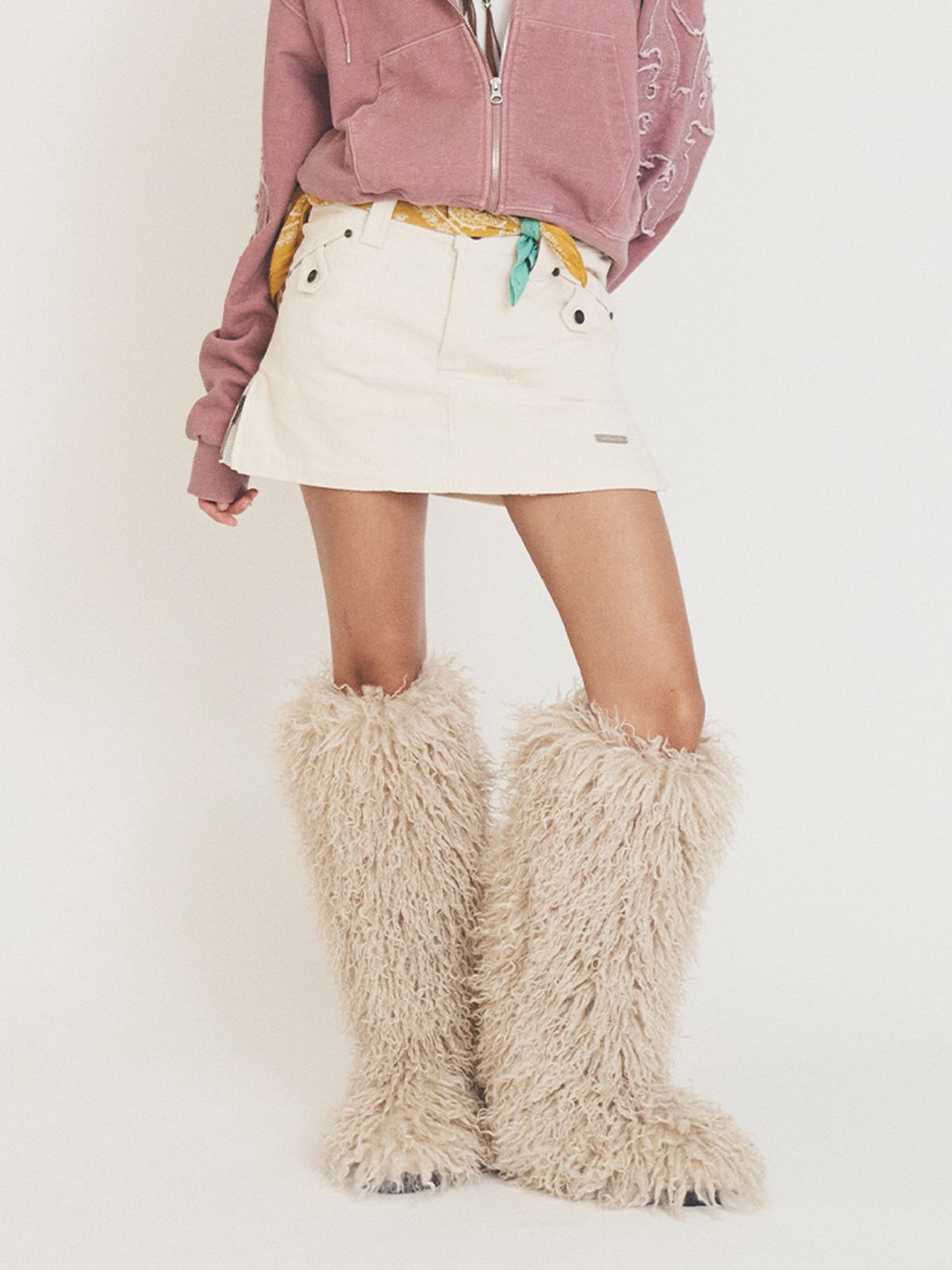 에즈이프 캘리(ASIF CALIE) SIDE ZIP CORDUROY LOW SKIRT IVORY