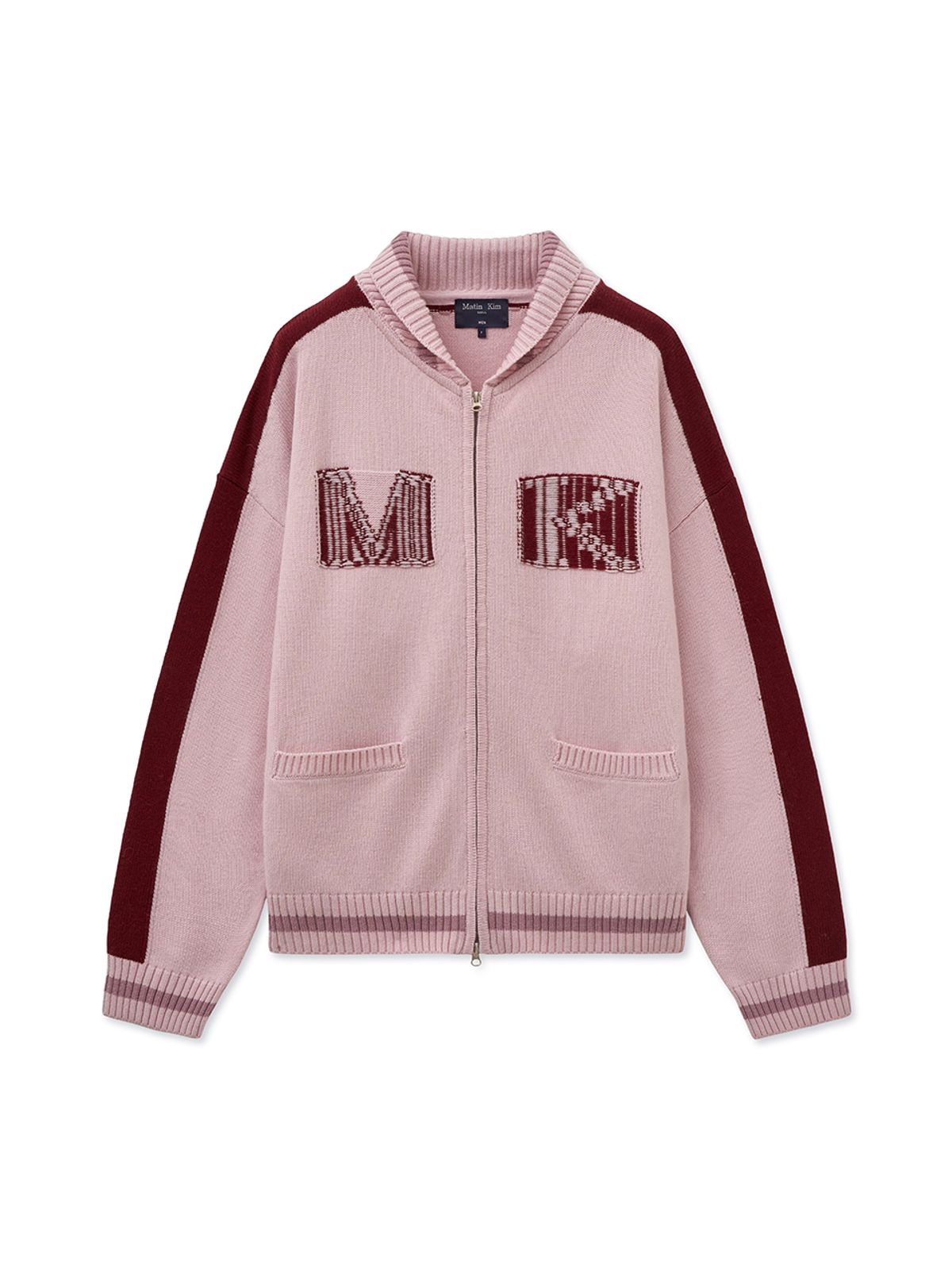 마뗑킴(MATIN KIM) MATIN KIM INITIAL KNIT ZIP UP FOR MEN IN PINK