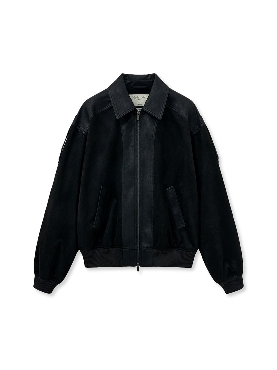 MUSINSA | MATIN KIM SUEDE MIX LEATHER ZIP UP JUMPER FOR WOMEN IN BLACK