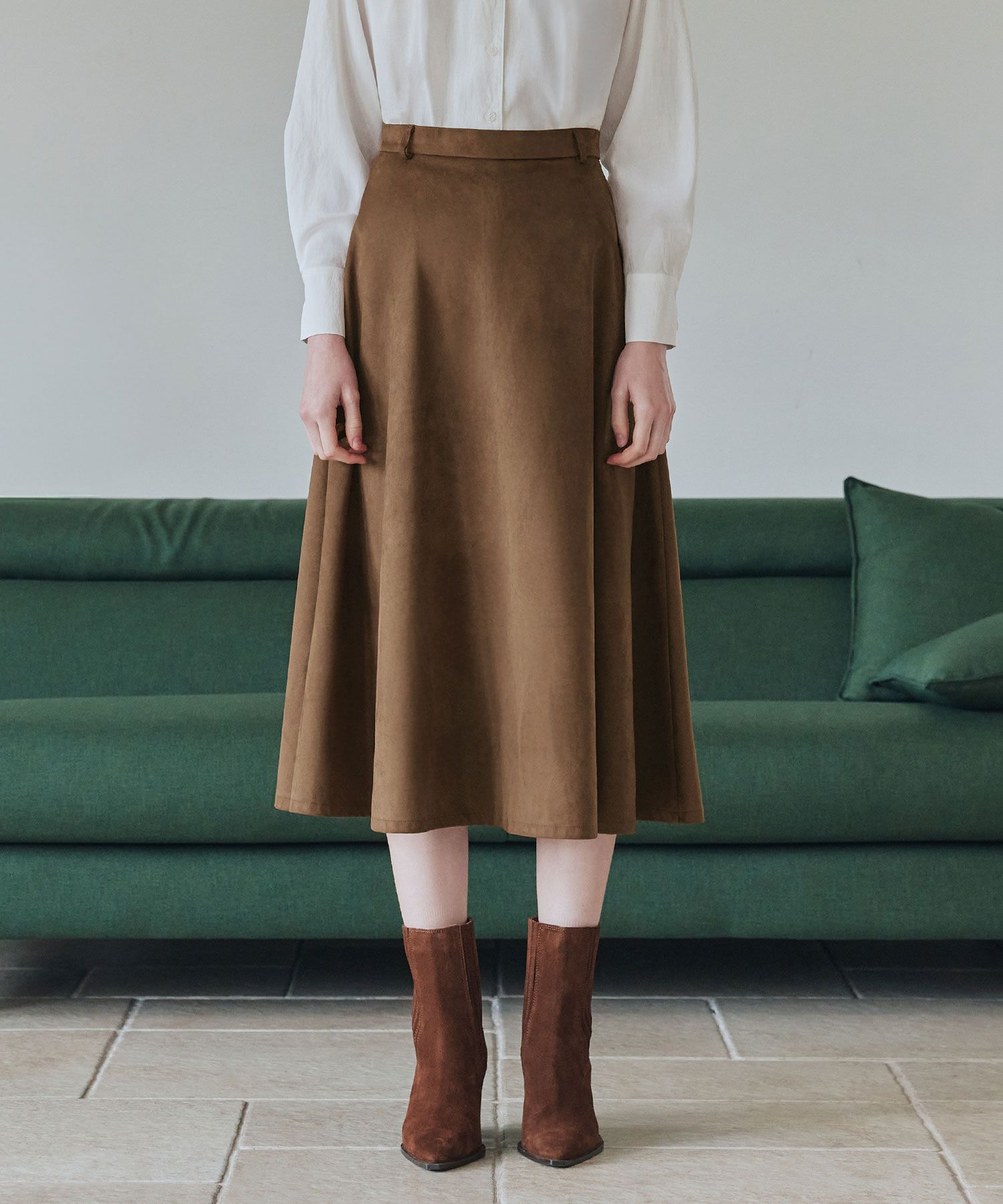 MUSINSA ZERO STREET Amber Suede Long Skirt Brown
