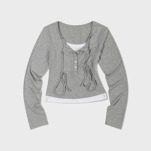 홀터넥 스트링 레이어드 롱 슬리브 (MELANGE GRAY)