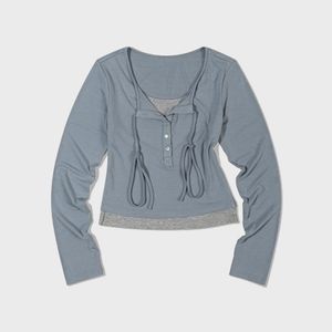 홀터넥 스트링 레이어드 롱 슬리브 (BLUE)