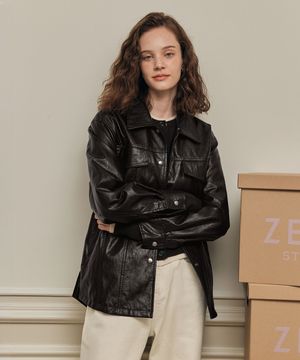 벨티드 레더 자켓 / 다크브라운