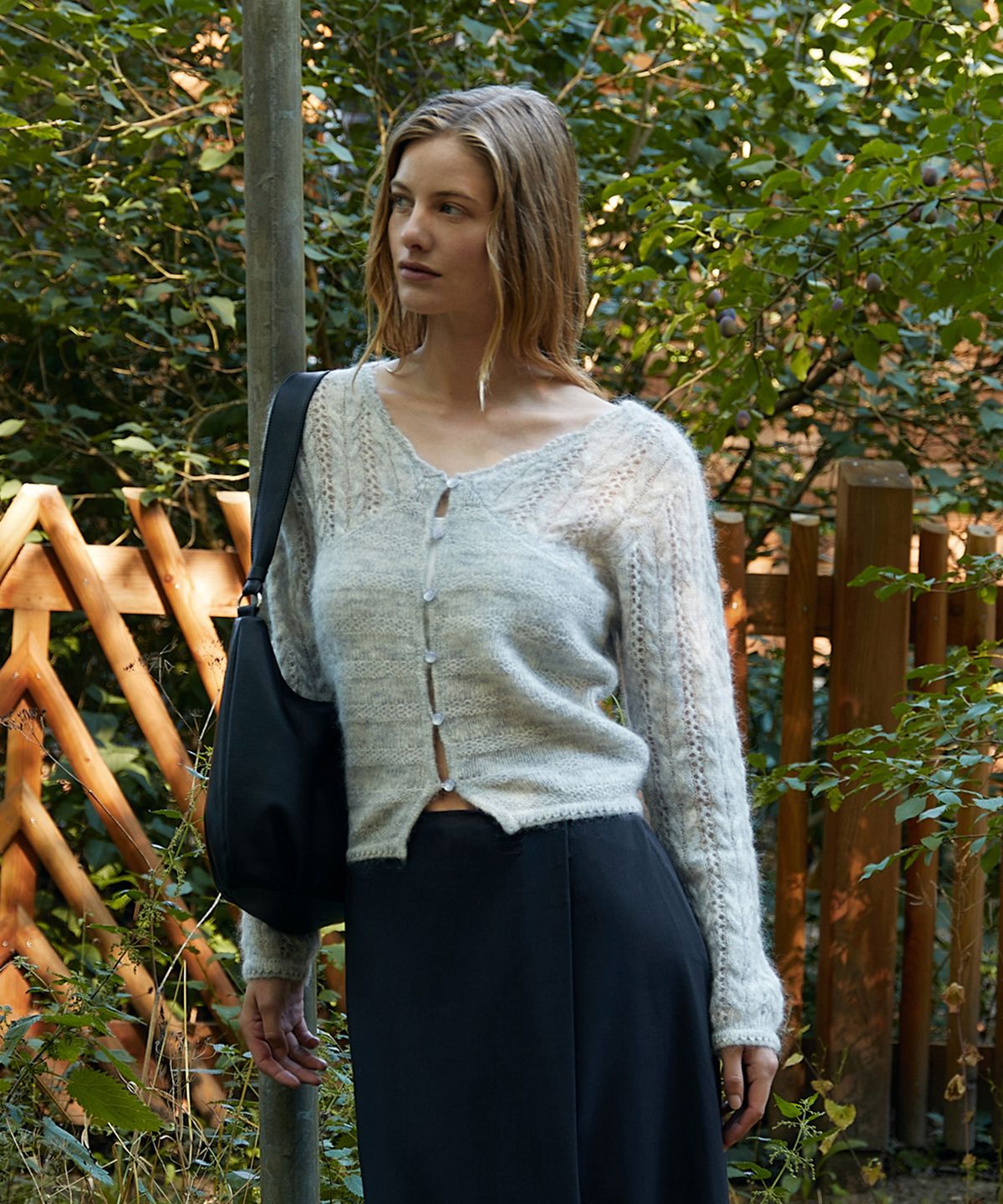 폴뉴아(FOLNUA) HAIRY CABLE CARDIGAN (MELANGE GRAY)