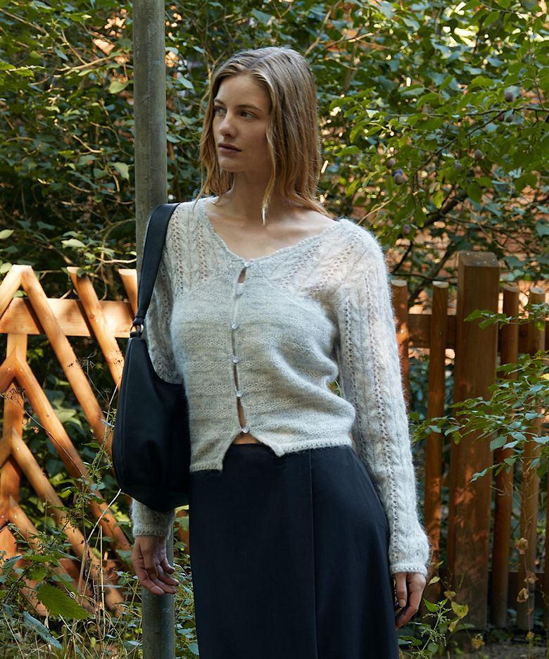 HAIRY CABLE CARDIGAN (MELANGE GRAY)