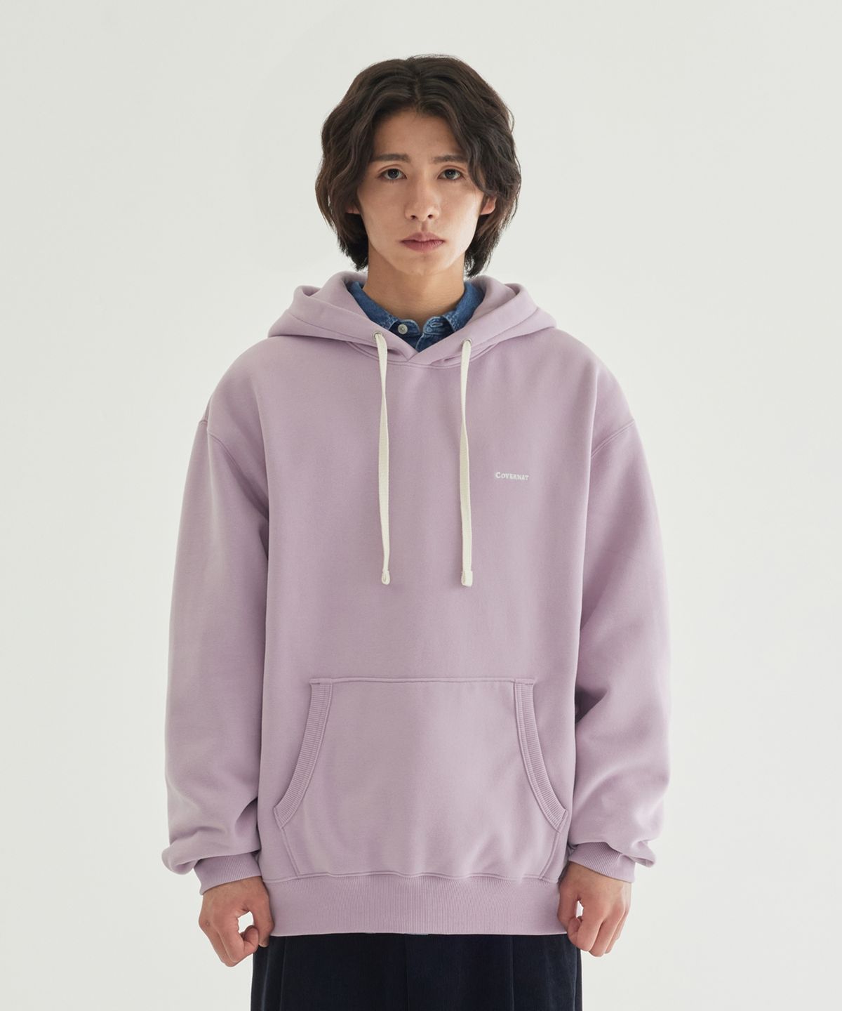 커버낫(COVERNAT) 스몰 로고 기모 후디 Light Purple