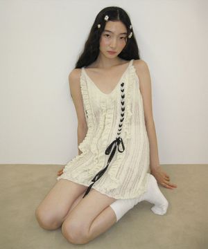 Crochet Ribbon Tie Sleeveless Dress (Ivory)