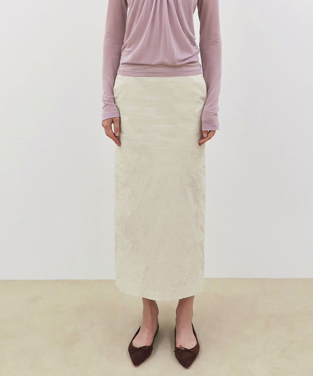 시눈(SINOON) Wrinkle H-Line Skirt (Cream)