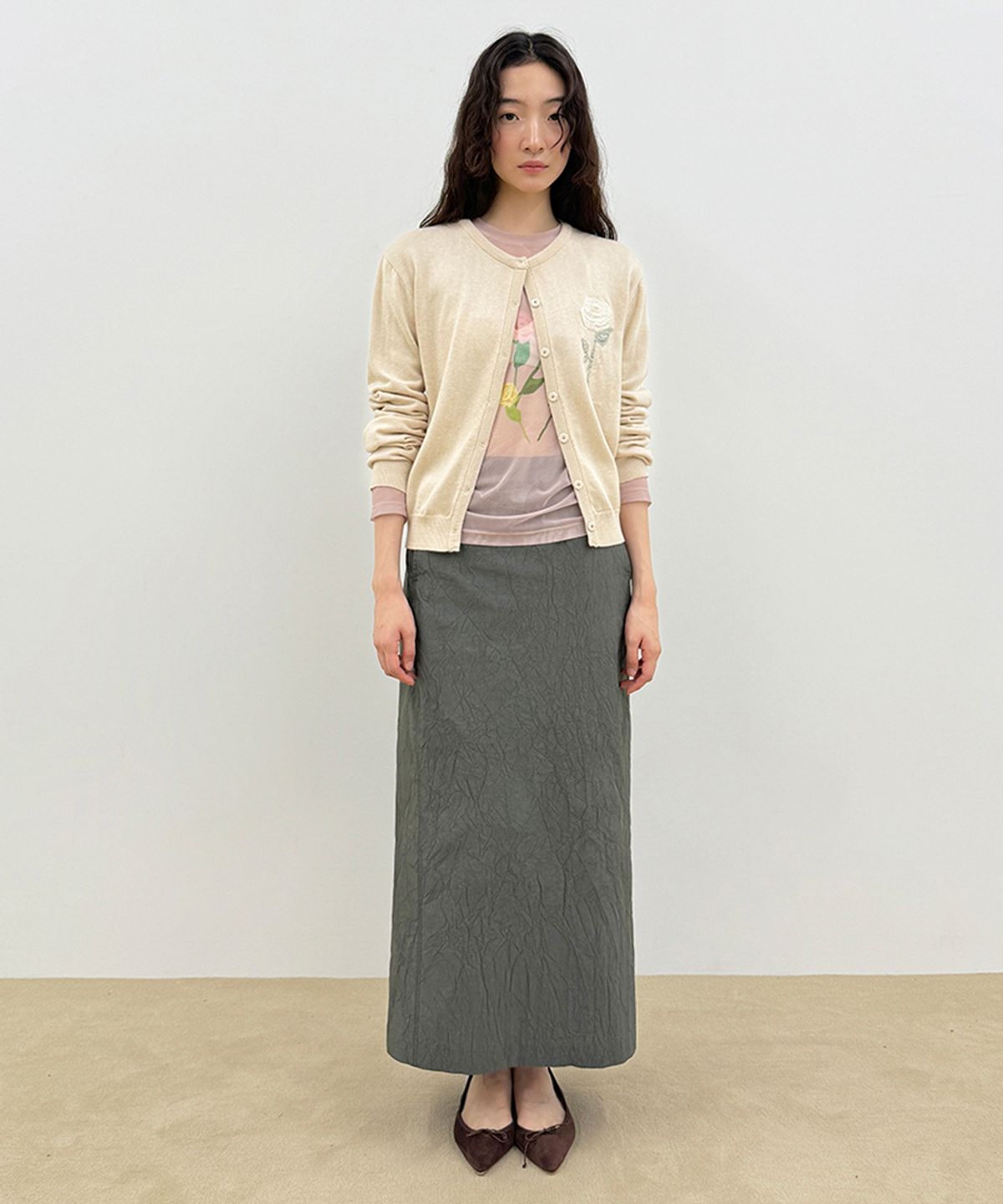 시눈(SINOON) Wrinkle H-Line Skirt (Charcoal)