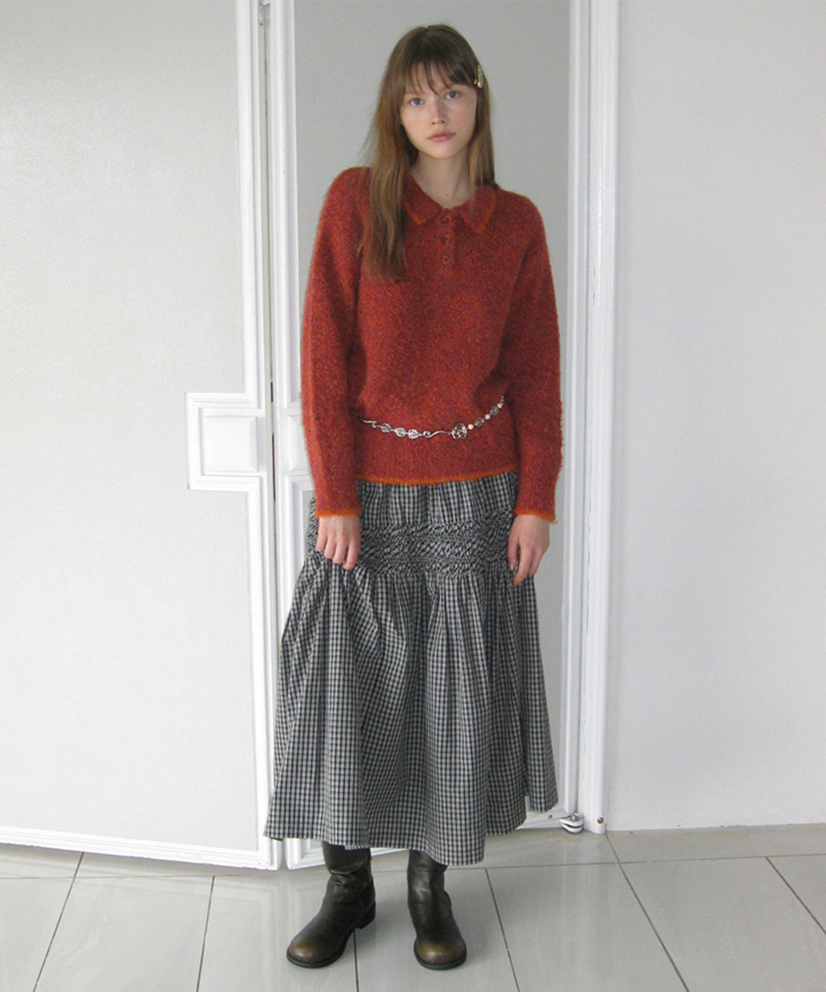 시눈(SINOON) Sinoon Smocking Flared Skirt (Navy)