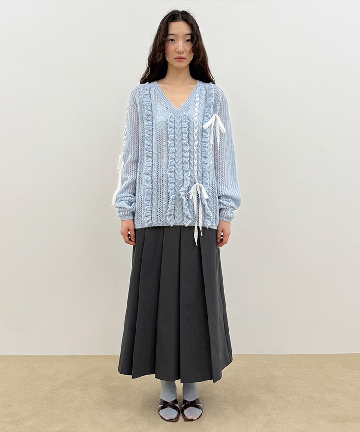 시눈(SINOON) Sinoon Pleated Maxi Skirt (Grey)