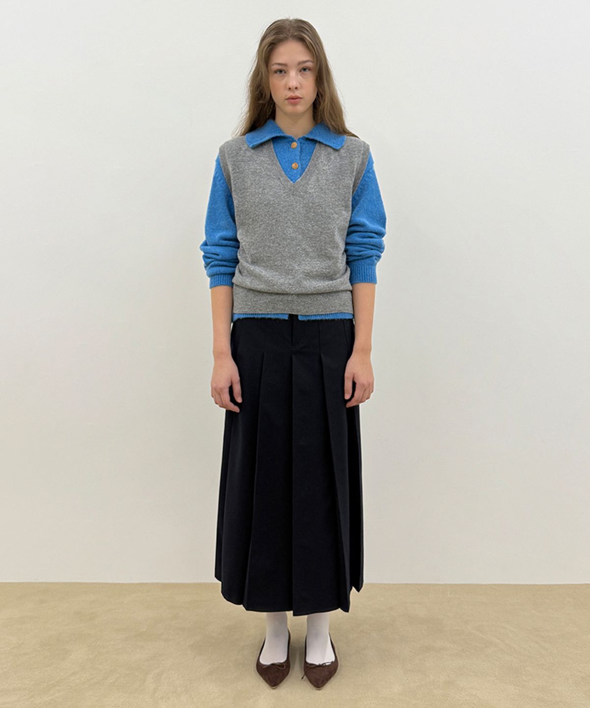 시눈(SINOON) Sinoon Pleated Maxi Skirt (Navy)