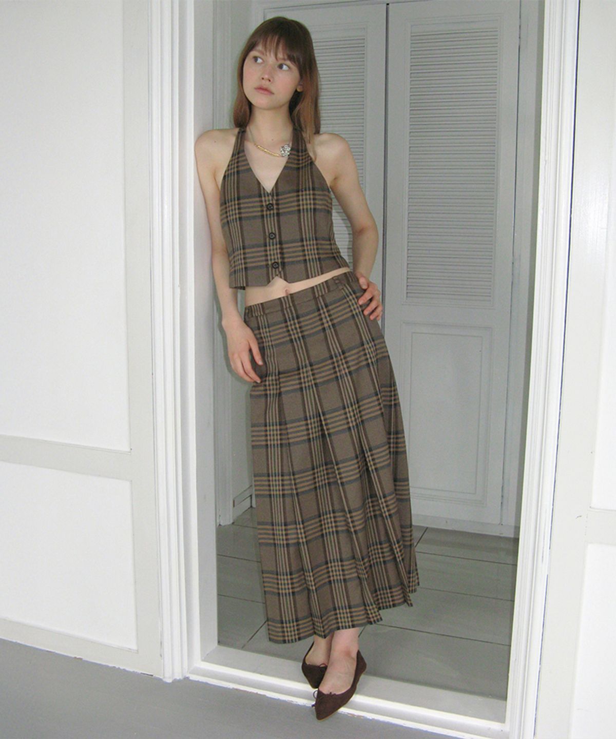 시눈(SINOON) Sinoon Pleated Maxi Skirt (Check)